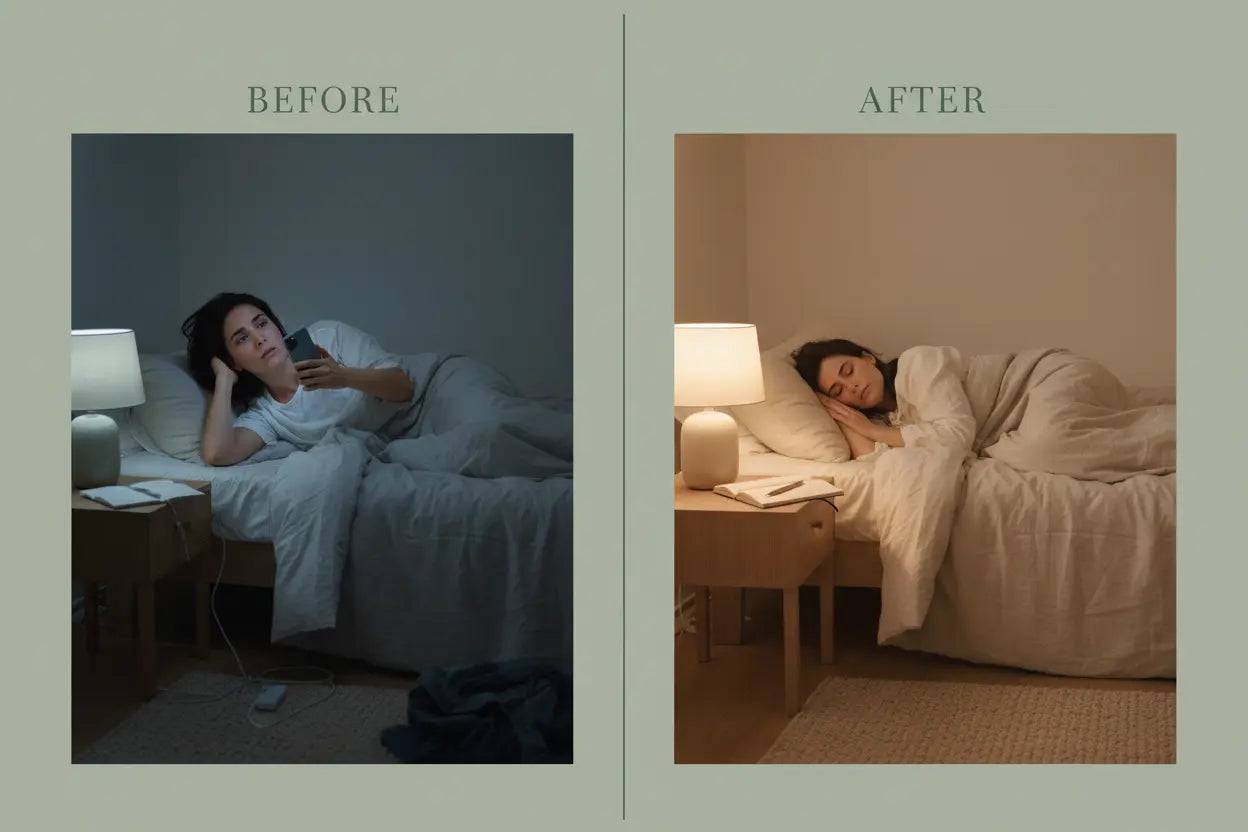 Night Reset Before/After wellness graphic