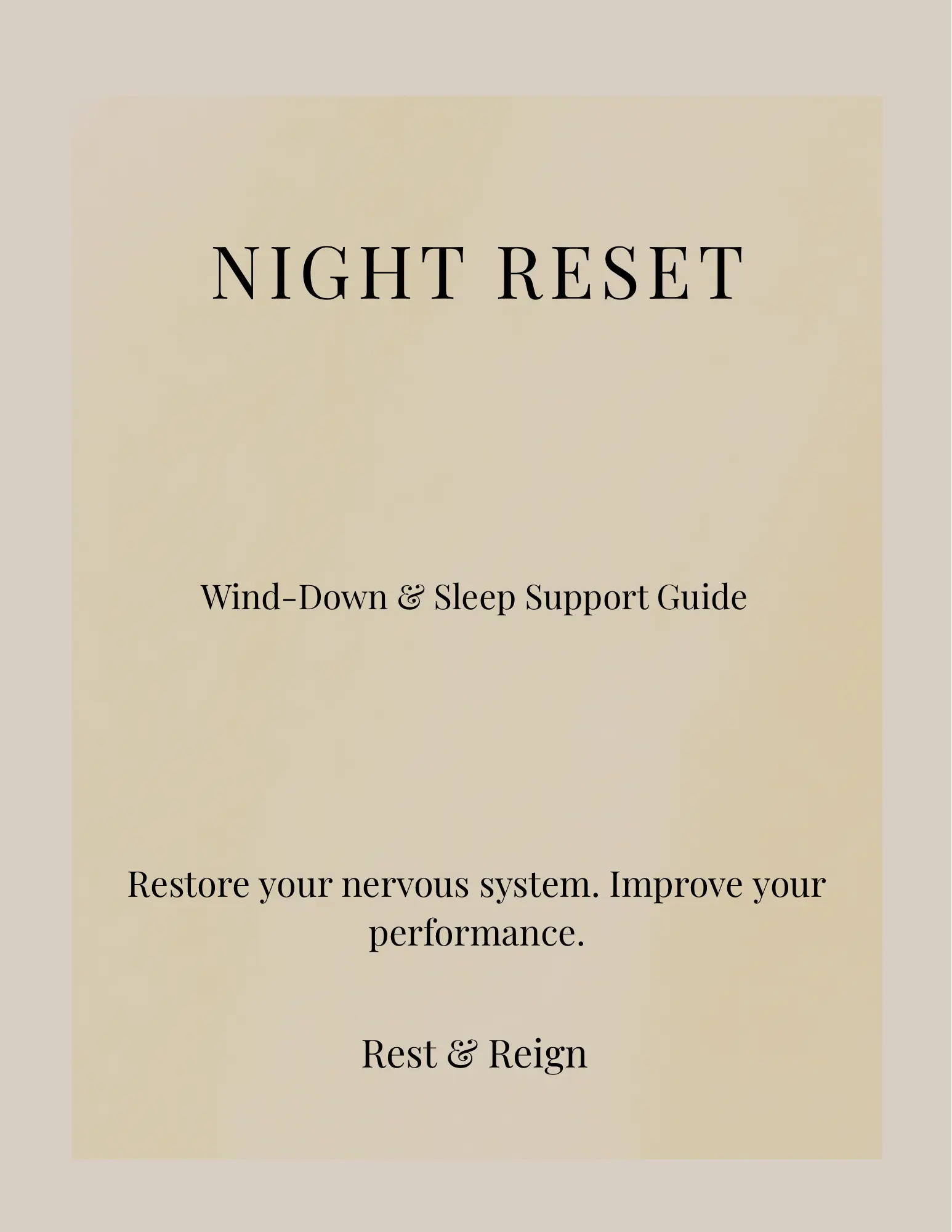 Cover of 'Night Reset' guide for wind-down and sleep support with 'Rest & Reign' branding.
